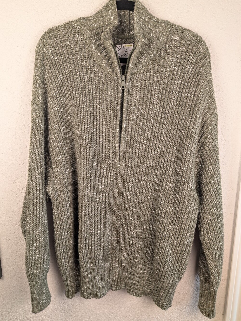 Aerie Oversized Olive Green Half-Zip Knit Sweater M 100% Cotton Cozy Fall Layers